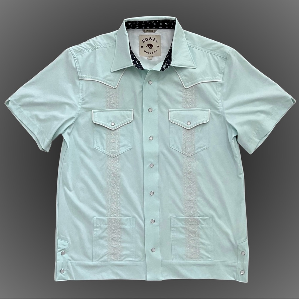 Rowel Men's Light Blue Western Shirt Pearl Snap Guyubara